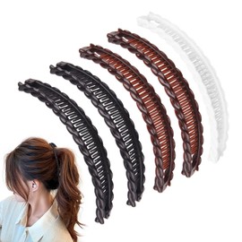 Banana Hair Clip, 5PCs Vintage Stretchy Banana Hair Clips for Women Double Comb Ponytail Hair Clips for Thick, Fine Hair Double Comb Long Hair Clip for Women Girls Everyday Special Occasions