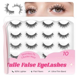 BEPHOLAN Ultra-thin False Eyelashes 10 Pairs Eyelash Pack False Lashes Natural look 100% Handmade Lash Strips Lightweight Lashes with Soft Clear Band(CCS115)