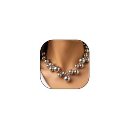 Chunky Pearls Statement Choker Necklace for Women,14K Gold Large Beaded Punk Ball Cluster Collar Necklace Party Dainty Jewelry Gift (Silver)