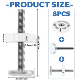 8 Baby Gate Extension Rods Kit: 4 Stair Gate Screws + 4 Baby Gate Wall Protector, Pressure Mounted Baby Gate Threaded Spindle Rods, Dog Safety Gate Wall Protector for Stair Gate Extension(White)