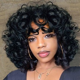 YOSILADY Short Curly Wig for Black Women, 14 Inches, Synthetic Hair, Lightweight, Easy to Style, Natural Looking
