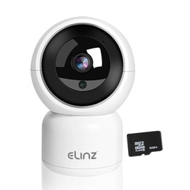 Elinz Security Camera WiFi IP Smart Auto Tracking HD Wireless Pan Tilt 2 Way Talk Night Vision Cloud Storage Motion Detection Remote Viewing Camera Sharing CCTV 1080P 32GB White
