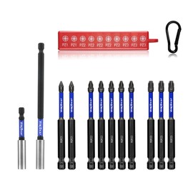 WojBear 10Pcs PZ1*2 PZ2*5 PZ3*3 Magnetic Impact Driver Bits, 90 mm Long Magnetic Pozidriv Screwdriver Bits with 150 mm + 75 mm Extension Bit Holders