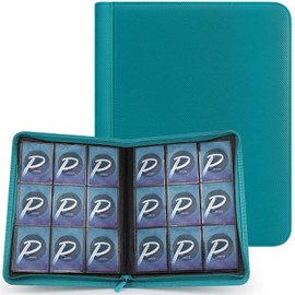 PAKESI Star Card File 9 Pockets Holds 360 Sheets PU Leather Card Sheets Collecting Star Cards and Other Cards Star Card Collection Files (Light Blue)