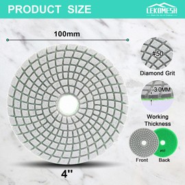 LEKOMESH Diamond Wet Polishing Pad 6pcs 4 Inch(100MM) Wet Polishing Wheel Set for Granite Marble Artificial Stone Quartz,#50-#3000 Polishing Pad for Grinder or Polisher