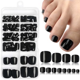 LoveOurHome 240pc Black Press on Toenails Women Fake Toe Nails with Glue Tabs, Black Fake Toenails Press on Toe Nails Glue on Toenails Acrylic Toe Nail Tip Artificial False Toenails for Women Girls