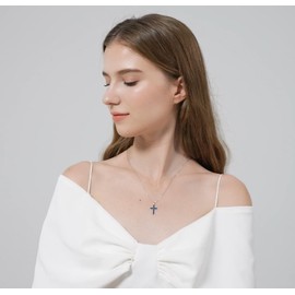 LMXXVJ Created Royal Blue Sapphire Cross Necklace for Women,Cross Faith Pendant Small Layered Charm Necklace Jewelry Gift for wife/Friend,Silver-Tone