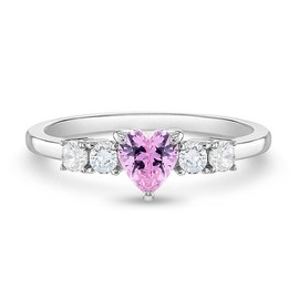 Simulated Birthstone Heart Solitaire Size 2-5 Baby / Kids Ring - Sterling Silver:_10 - Oct_3