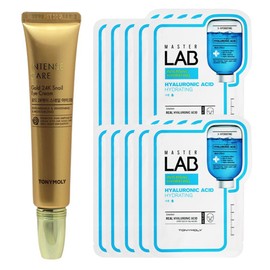 Tony Moly Intense Care Gold 24K Snail Eye Cream + Master Lab Hyaluronic Acid Mask Sheet 10 sheets / 토니모리 인텐스 케어 골드 24K 스네일 아이크림+마스터랩 히알루론산 마스크시트 10매