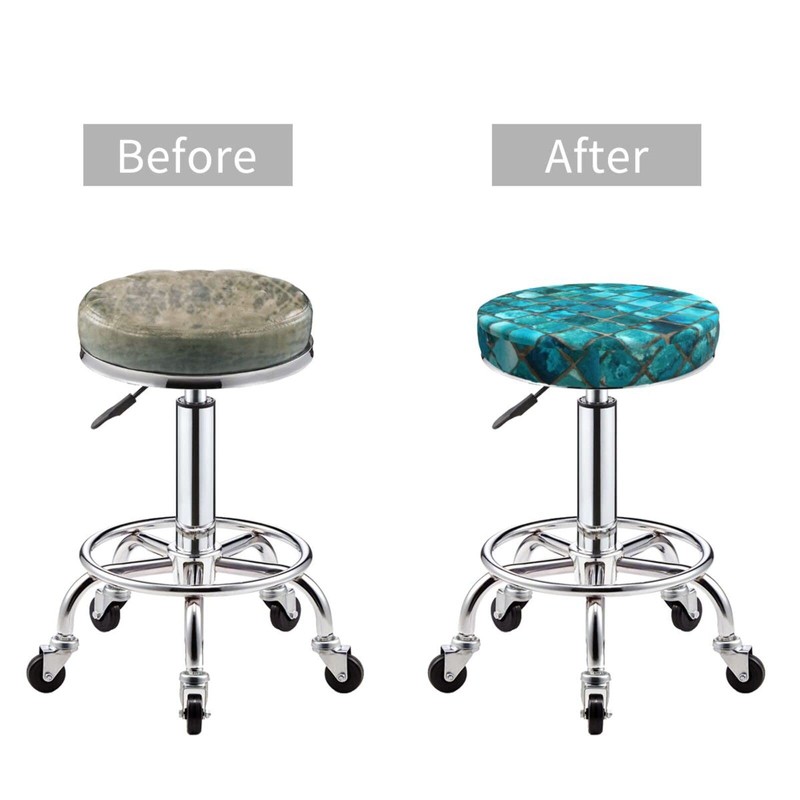 Ouqiuwa Turquoise Blue Bar Stool Covers Round, Soft Bar Stool
