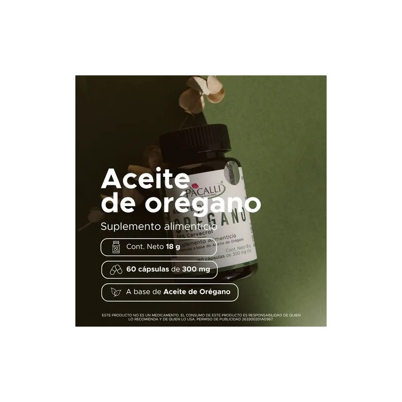 Pacalli Aceite De Orégano 88 Carvacrol 60 Cápsulas
