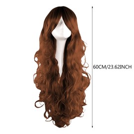 AYNKH 60 cm lange, geschichtete braune Perücke mit Pony, glatte Kunstfaser, gewellte Perücke für Frauen, für Cosplay, Party, den täglichen Gebrauch