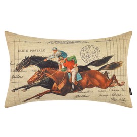 TRENDIN Horse Pillow Cover 12X20 for Couch Horse Race Decor Lumbar Linen Cushion Case Sofa Vintage Home Decorations PL1097TR