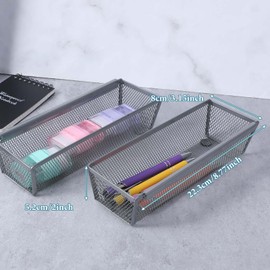 6 Pcs Metal Mesh Drawer Organizer Kitchen Silverware Organizer Utensil Drawer Organizer Utensil Organizer Cutlery Tray Large Silverware Drawer Organizer for Flatware, Knives, Spoons(Silver 9x3x2 inch)