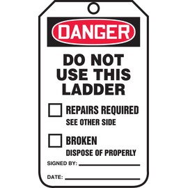 Accuform TRS342PTP RP-Plastic Safety Tag, Legend "Danger Do Not Use This Ladder", 5.75" Length x 3.25" Width x 0.015" Thickness, Red/Black on White (Pack of 25)