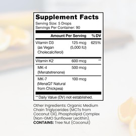 Pure Therapro Rx Vegan D3 + K2 Organic 100% Liposomal 10ml Made in USA | 3 Month Supply | Maximum Absorption Vitamin D3 and Vitamin K2 Supplements for Men and Women, D3 Vitamin 5000 IU