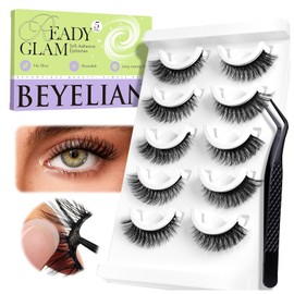 BEYELIAN Self Adhesive Eyelashes Natural Pre-glued Lashes No Glue Needed Eyelashes Cat Eye Lashes Reusable Self Adhesive Lashes 5 Pairs (HX55)