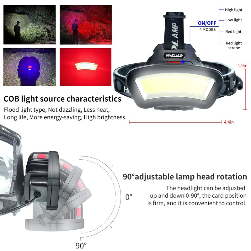 DARKBEAM Hard hat Headlamp COB LED Floodlight with Red Light