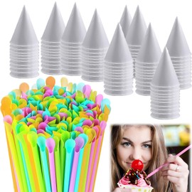 Asphodelia 100 PCS Snow Cone Cups (6oz 180ml) with 100 Spoon Straws Combo,Shaved Ice Cups and Neon Spoon Straws for Shaved Ice, Bubble Tea, Slushies, Parties