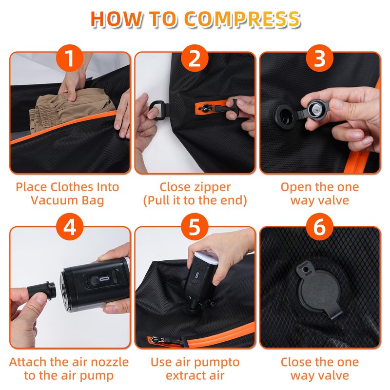 Large Travel Vacuum Storage Bag with Wireless Pump, 44L Compression