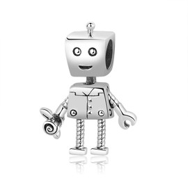 Beads R Us ® - Boy Robot Charm Bead Pendant made by hand with Sterling Silver, Compatible with all European style Charm Bracelets and Necklaces.