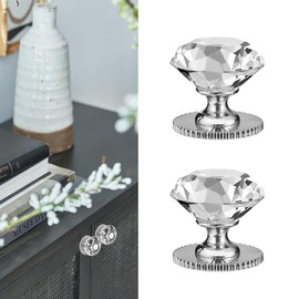 CcHhyyt Crystal Self Stick Knobs for Mirror Cabinet Adhesive Handle for Dresser Drawer Cupboard 40mm Crystal Knobs Adhesive Diamond Shaped Glass Knobs (2pcs,Clear and Silver)