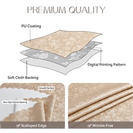 Romanstile Rectangle Vinyl Tablecloth,100% Waterproof Heavy Duty Oil Spill Proof Stain Resistant Plastic PU Table Cover with Flannel Backing for Kitchen, Dining (Rose Champagne, 60 x 102)