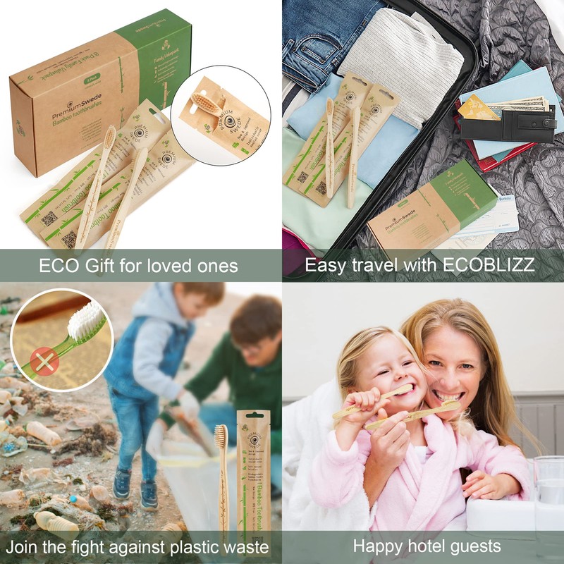 Premiumswede Bamboo Toothbrushes Soft Bristles Adult - 8 Pack Eco-Friendly