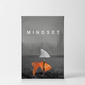 Smile Art Design Mindset Canvas Print Black and White Goldfish Shark Entrepreneur Inspirational Motivational Quote Wall Art Living Room Office Decor Ready to Hang Made in USA 22x15