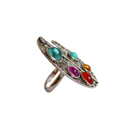 Vintage Boho Adjustable Artist Palette Ring, Colorful 5-Gemstone Cocktail Ring, Artistic Statement Piece for Women, Premium Craftsmanship