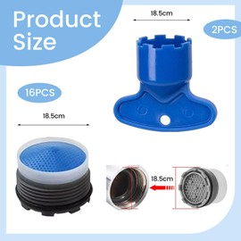 AstraGlam 16 Piece Tap Strainer Set, Aerator M18.5, Aerators for Taps, M18.5 for Aerator with 2 Mixing Nozzle Keys, Plastic Tap Strainer Insert, Tap Aerator for Bathroom, Kitchen