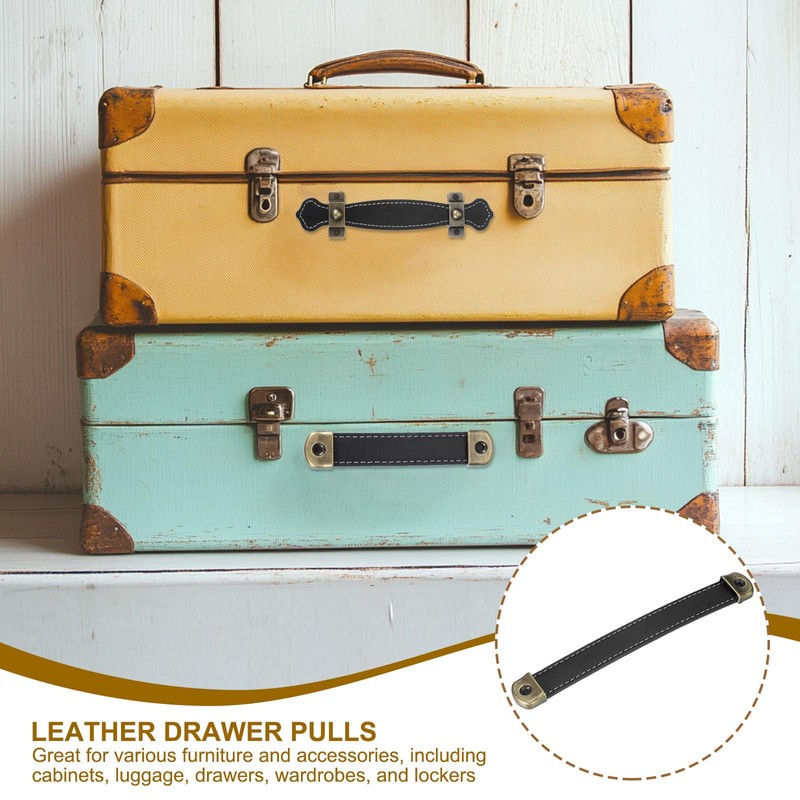 PATIKIL 7" Leather Drawer Pulls with Iron Sheet, 2 Pcs