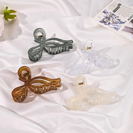 Yonchic 4-Piece Cute Bow Hair Clips for Women & Girls, Elegant Hair Claw for Thin/Thick Hair, Non-Slip Strong Grip Hair Accessories (Gray & White & Coffee & Beige)