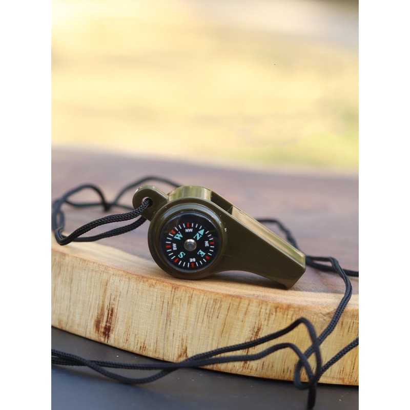 Generic 2-in-1 Emergency Survival Whistle with Compass, Military Green, Outdoor