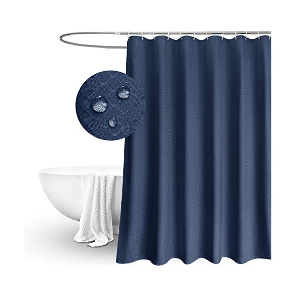 EurCross Blue Shower Curtain Waffle Weave Pattern,Water-Repellent Heavyweight Fabric Bathroom