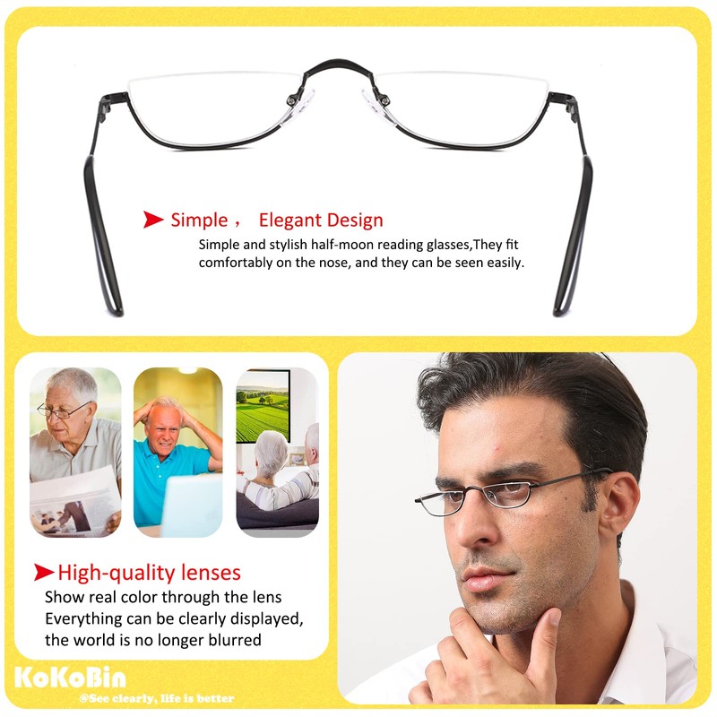 KoKoBin Half Reading Glasses - 2 Pairs Half Rim Metal
