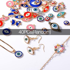40PCs Bulk Enamel Evil Eye Charms for Jewelry Making, Colorful Metal Charms Pendant for Bracelet Necklace and Crafting (Evil Eye Blue & Red)