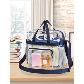 Bagenius Clear Tote Bag Stadium Approved, 12x6x12 Game Day Clear Satchel Bag with Shoulder Strap for Concert Work and Sports, Navy