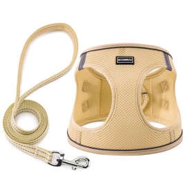 Dog Harness with Leash Set, Step-in Adjustable Puppy Pet Vest, Beige XS