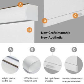 Persilux Free-Stop Cordless 100% Blackout Roller Shades for Window Blinds with Valance (57" W x 48" H) Thermal Insulated Roller Blinds for Windows Shades for Home, Bedroom, Door, White, Custom Size