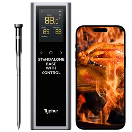 Typhur Sync Smart Wireless Meat Thermometer - 1 Probe 6 Sensors, 122m Bluetooth 5.3, Stable Unlimited Range WiFi Monitoring, IPX8 Waterproof for BBQ Grill Oven Smoker Air Fryer Food Cooking Kitchen