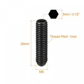 sourcing map Ball Point Set Screws, 10pcs M6 x 25mm High Carbon Steel Metric Spring Hex Socket Grub Screw