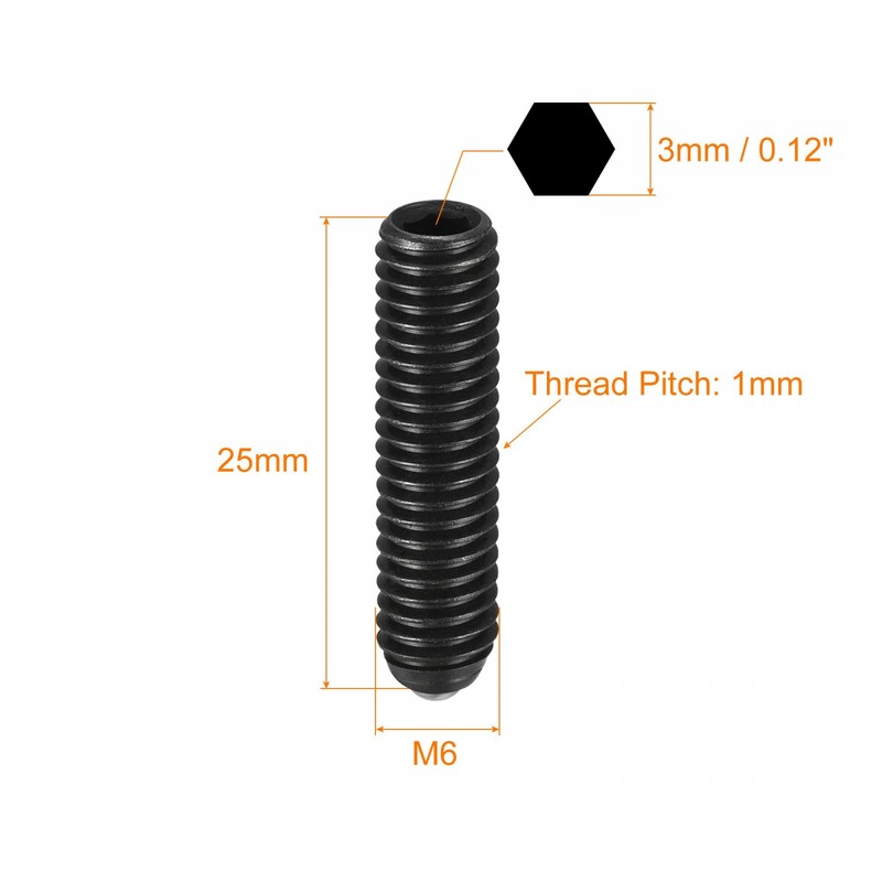 sourcing map Ball Point Set Screws, 10pcs M6 x 25mm