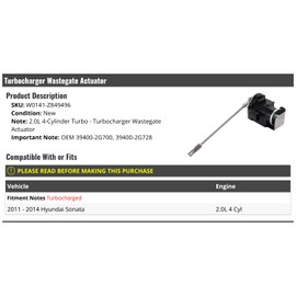 Turbocharger Wastegate Actuator - Compatible with 2011-2014 Hyundai Sonata 2.0L 4-Cylinder Turbo