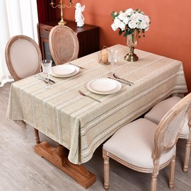 Monibana Rustic Cotton Linen Tablecloths Embroidered Farmhouse Spring Table Cloths for Rectangle Tables