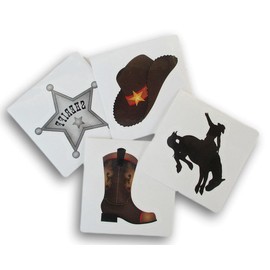 Party Supply Western Cowboy Party Favors - Temporary Tattoos - Hat, Boot, Sheriff Badge, Bucking Bronco - 24 Cute Square Tattoos