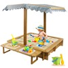 Gowoodhut Wooden Sandbox Outdoor Backyard,Kid's Large Sand Box with Retractable