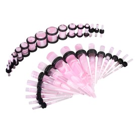 BodyJ4You 32PC Ear Stretching Big Gauges 14G-0G - Pink White Marble Acrylic Tapers No Flare Plugs O-Rings - Stretchers Expanders Eyelets