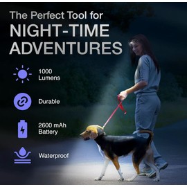 K-Bern Rechargeable Headlamp. 1000 Lumen, Super Bright Head Lights for Forehead. Waterproof, Lightweight Aluminum, 2600mAh Battery, Perfect for Dog Walking, Camping, Hiking & Hard Hats