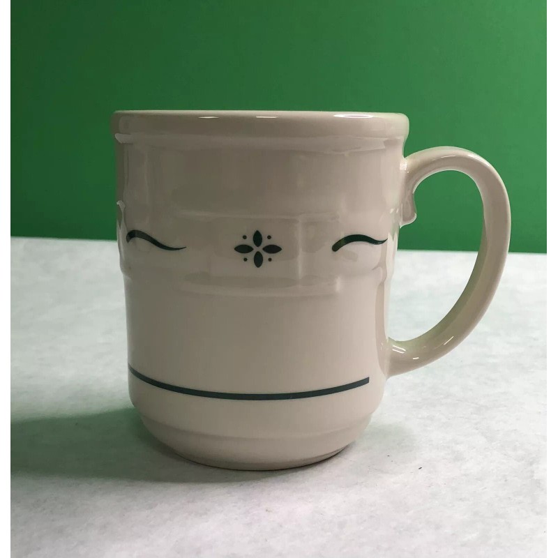Longaberger Pottery Woven Traditions Heritage Green Mug, USA 4.25”